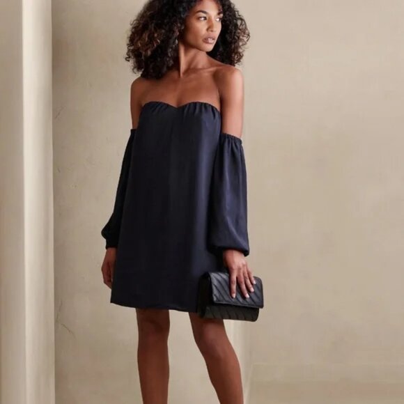 Banana Republic Navy Blue Off the Shoulder Shift Mini Dress - Size Small - Picture 1 of 4